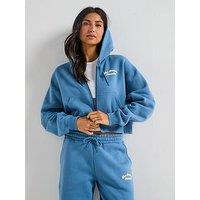 New Balance Womens Linear Heritage Fleece Full Zip Hoodie - Blue