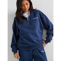 Peach Fit Womens Cozy Season Zip Neck Sweat Top - Navy
