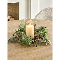 Very Home Green Berries And Pinecones Hurricane Christmas Table Centre