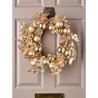 Very Home Champagne Gold Pre-Lit Christmas Wreath - 60 Cm