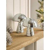 Very Home Set Of 2 Mirrored Mushroom Christmas Ornaments