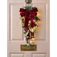 Very Home Pre Lit Bows And Baubles Teardrop & Christmas Wreath - 70 Cm
