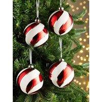 Very Home Set Of 4 Glass Candy Cane Christmas Baubles