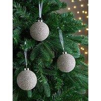 Very Home Set Of 3 Silver Crusted Christmas Tree Baubles