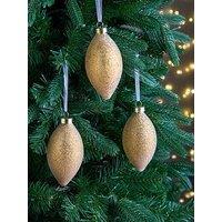 Very Home Set Of 3 Gold Crusted Teardrop Christmas Tree Baubles
