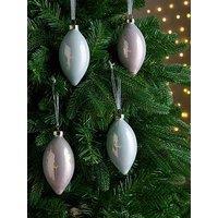 Very Home Set Of 4 Pearly Teardrop Glass Christmas Tree Ornaments