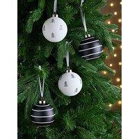 Very Home Set Of 4 Stripe And Tree Christmas Baubles - Black/White