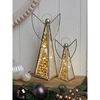 Very Home Set Of 2 Pre Lit Mercury Glass Angel Christmas Tree Decorations