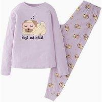The Very Collection Girls Pug Pyjamas - Purple