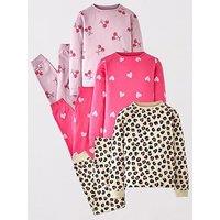 The Very Collection Girls 3 Pack Cherry/Heart/Leopard Print Pyjamas - Multi