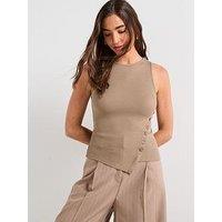 V By Very Asymmetric Rib Vest - Brown