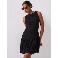 V By Very Broderie Drop Waist Mini Dress - Black