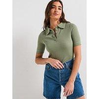 V By Very Textured Collar Detail Top - Green