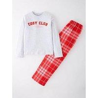 The Very Collection Girls City Slogan T-Shirt And Woven Check Single Pyjamas - Multi