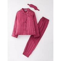 The Very Collection Girls Jacquard Satin Pj With Eye Mask - Burgundy/Pink