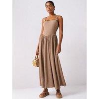 V By Very Trim Detail Drop Hem Midaxi - Brown