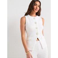V By Very Textured Button Up Sleeveless Top Co-Ord - Cream