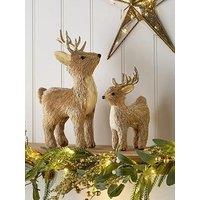 The Christmas Gift Co Set Of 2 Standing Straw Deer Christmas Decorations - 21 Cm/13 Cm