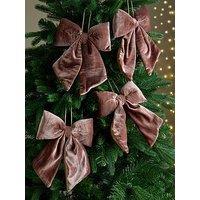 Set Of 4 Velvet Bow Christmas Tree Decorations - Chocolate
