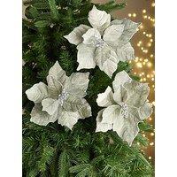 The Christmas Gift Co Set Of 4 Silver Clip On Christmas Tree Flowers