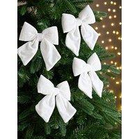 The Christmas Gift Co Set Of 4 Velvet Clip On Christmas Tree Bows - White