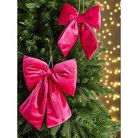 The Christmas Gift Co Set Of 4 Velvet Christmas Tree Bows - Pink