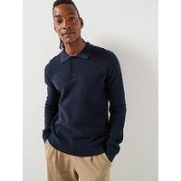 Selected Homme Dane Long Sleeve Knitted Polo Shirt - Navy