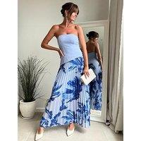 Style Cheat Bandeau Pleated Dress - Blue