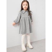 The Very Collection Girls Check Ponte Dress With Collar Detail - Black