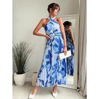 Style Cheat Halterneck Floral Midi Dress - Blue