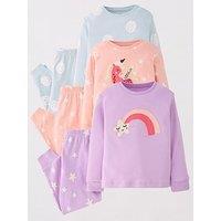 The Very Collection Girls 3 Pack Printed Pyjamas With Applique Detail - Multi