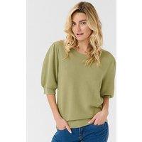 Cream Short Sleeve Pullover - Green