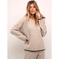 Cream Long Sleeve Knit Pullover - Brown