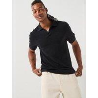 Selected Homme Short Sleeve Knitted Open Collar Polo Shirt - Black