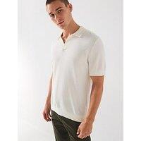 Selected Homme Short Sleeve Knitted Open Collar Polo Top - Cream