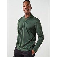 Selected Homme Fave Split Neck Long Sleeve Polo Shirt - Dark Green