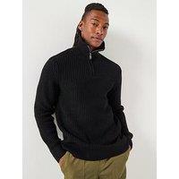 Selected Homme Land Half Zip Knitted Jumper - Black