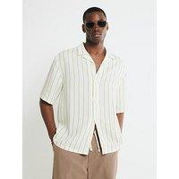 River Island Boxy Fit Stripe Revere Shirt - Beige