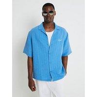 River Island Boxy Fit Stripe Revere Shirt - Blue