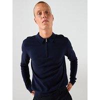 Selected Homme Berg Long Sleeve Half Zip Knitted Polo Shirt - Navy