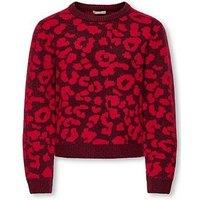Only Kids Girls Leopard Knitted Jumper - Red