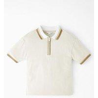 The Very Collection Boys Tonal Textured Short Sleeve Polo - Stone Beige