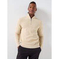 Selected Homme Dane Half Zip Knitted Jumper - Beige
