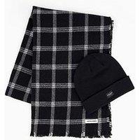 Jack & Jones Frost Beanie Hat And Check Scarf Gift Set - Black