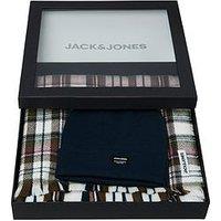 Jack & Jones Frost Beanie Hat And Check Scarf Gift Set - Navy