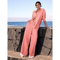 Mint Velvet Pink Linen Wide Leg Trousers