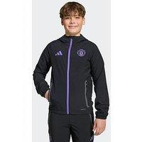 Adidas Junior Manchester United Vis Tech Hooded Training Jacket - Black