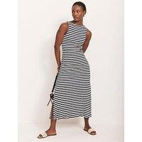 Mint Velvet Stripe Jersey Ribbed Dress - Blue
