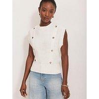 Mint Velvet Ivory Cotton Button Sleeveless Jumper - White
