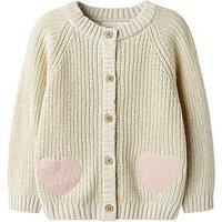 Lil Atelier Mini Girls Heart Knitted Cardigan - Beige